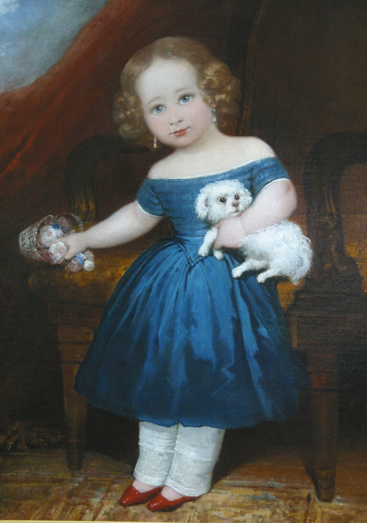 Click to see full size: Child in Blue Dress with her beloved Maltese