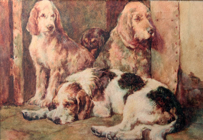 Click for larger image: Watercolour sketch of Otterhounds by John Sargent Noble, RBA (English, 1848 - 1896) - Watercolour sketch of Otterhounds by John Sargent Noble, RBA (English, 1848 - 1896)
