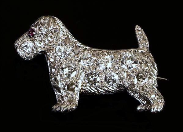 Click to see full size: Diamond and platinum Sealyham Terrier brooch- Diamond and platinum Sealyham Terrier brooch