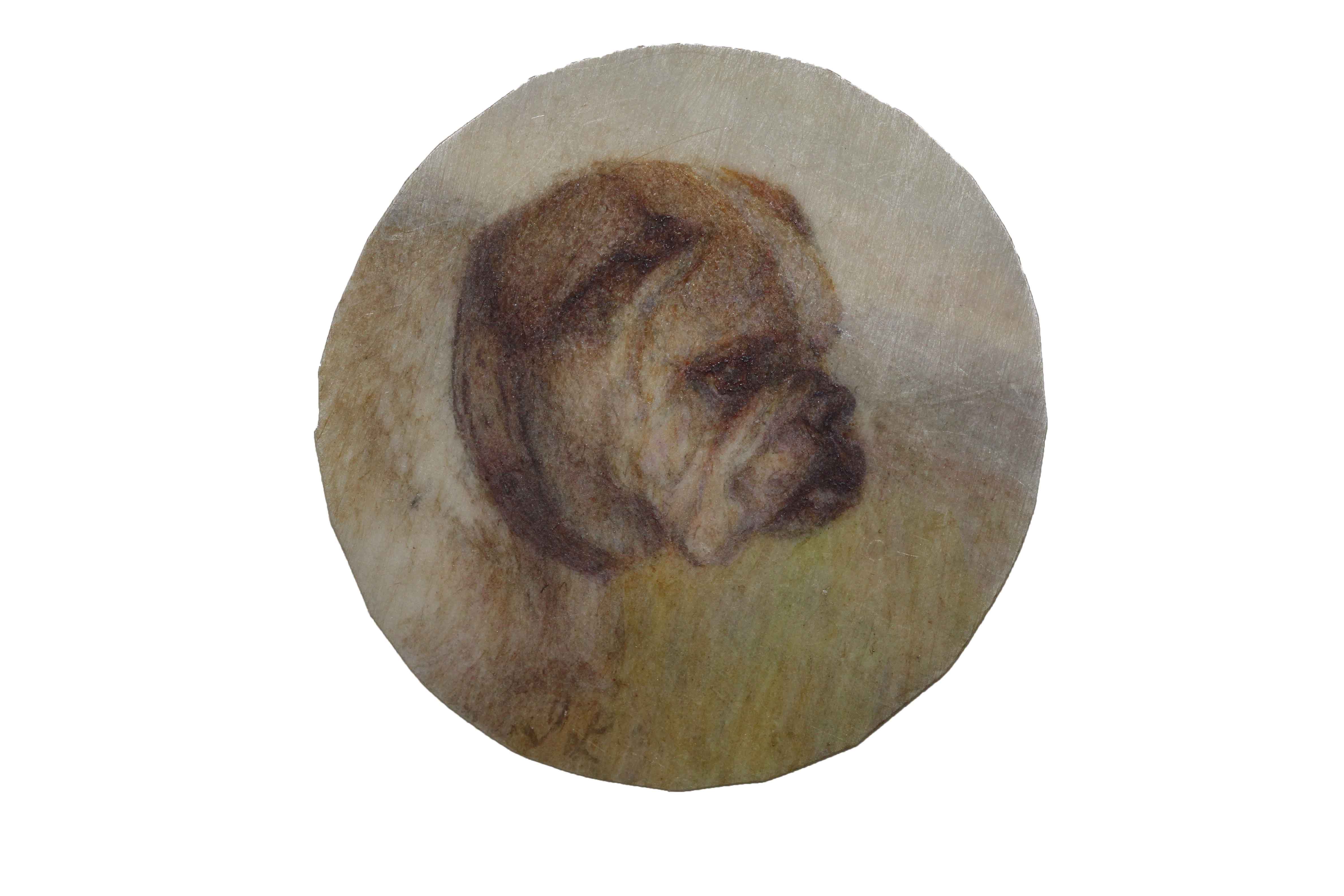Click to see full size: Circular miniature on ivory of a Bulldog Miss Ida Frances Laidman_website only- Circular miniature on ivory of a Bulldog Miss Ida Frances Laidman_website only