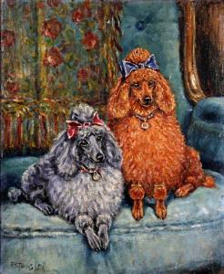 Click to see full size: Oil painting on canvas board of a poodles by Thomas Frederick Daws