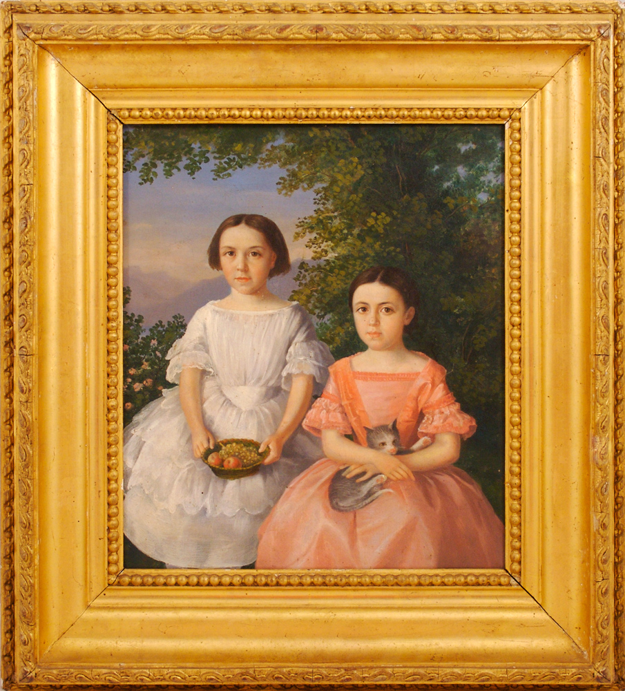 Click for larger image: Naive Portrait of Two Young Girls. - Naive Portrait of Two Young Girls.