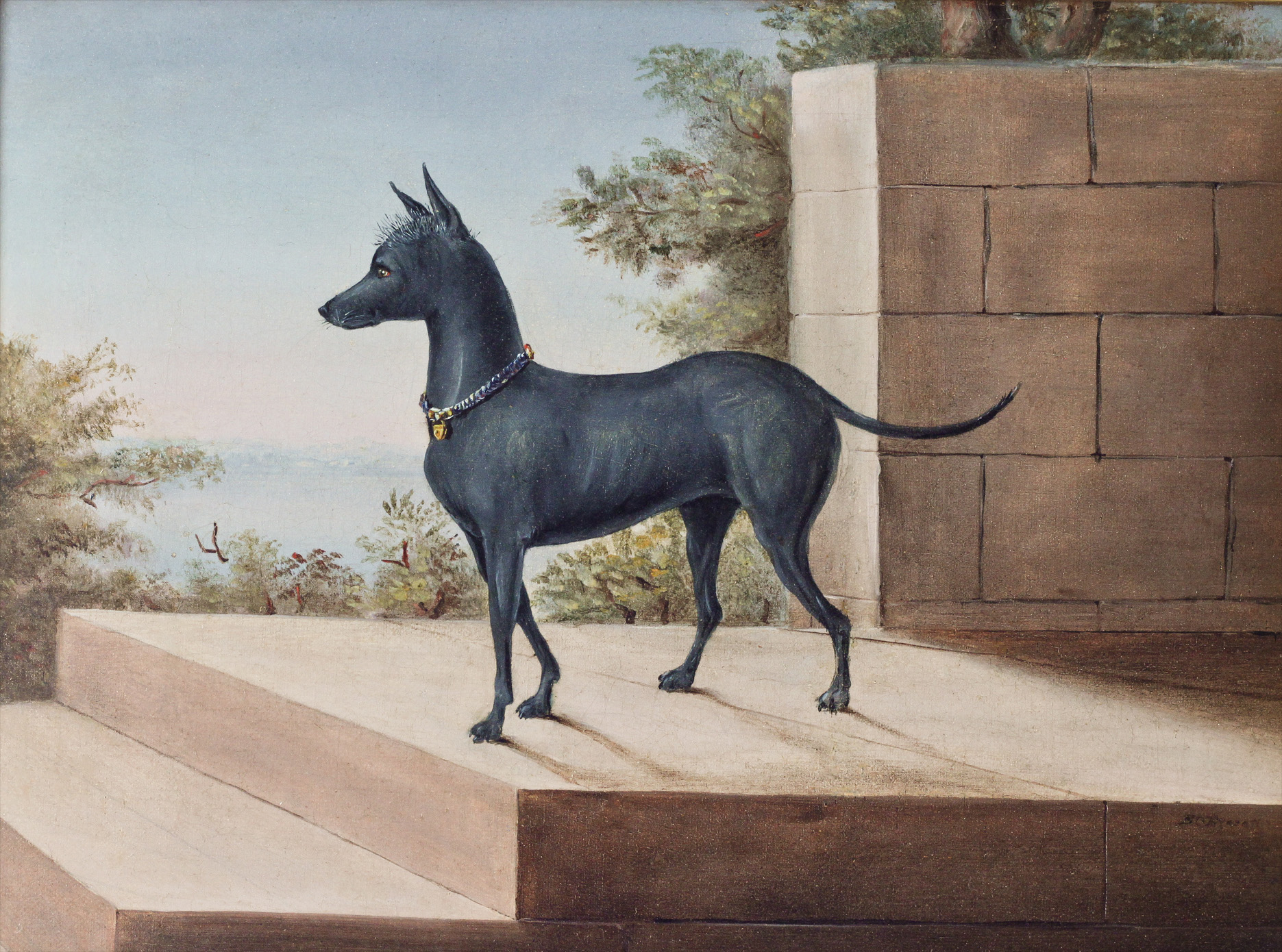 Click to see full size: Oil on canvas painting of a Chinese Crested