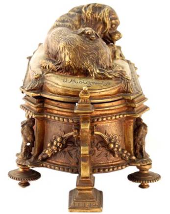 Click for larger image: Exceptional King Charles Cavalier Spaniel bronze box by Jules Moigniez (French, 1835-1894) - 