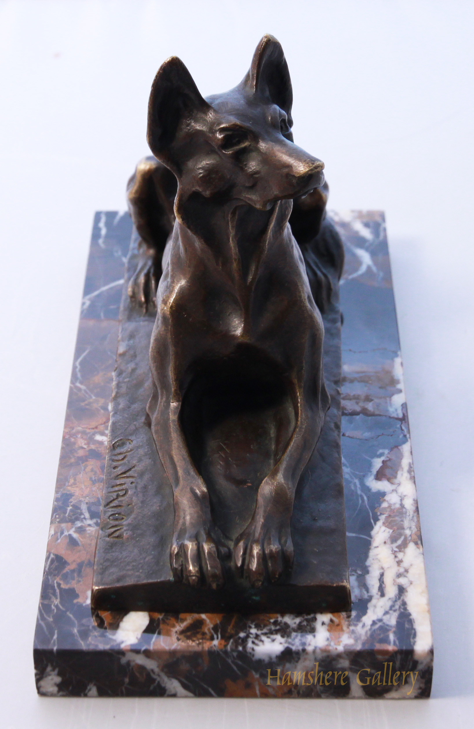 Click for larger image: German Shepherd bronze by Charles Louis Eugène Virion  - German Shepherd bronze by Charles Louis Eugène Virion 