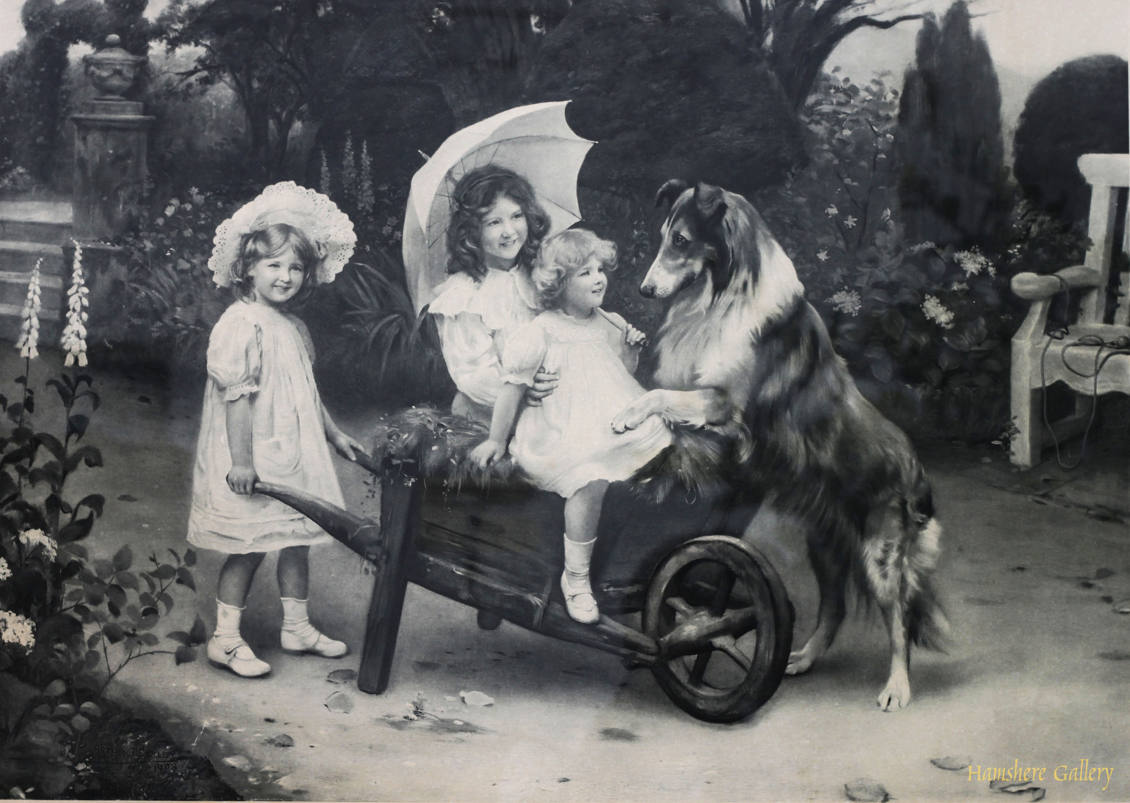 Click to see full size: on India Proof of children and Rough Collie after Arthur J Elsley 