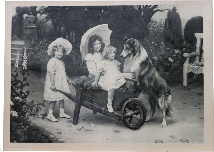 Click for larger image: on India Proof of children and Rough Collie after Arthur J Elsley  - on India Proof of children and Rough Collie after Arthur J Elsley 