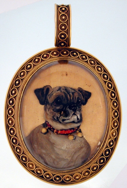Click to see full size: Fawn Pug Rare reverse intaglio oval crystal pendant