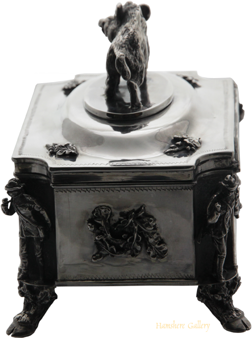 Click for larger image: A Russian silver boar hunting box SOLD - A Russian silver boar hunting box SOLD