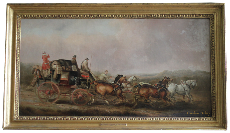 Click for larger image: Mid 19th century English coaching oil by Charles Cooper Henderson  - Mid 19th century English coaching oil by Charles Cooper Henderson 