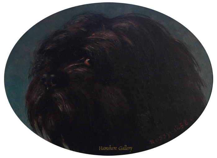 Click to see full size: Mid 19th century oil on panel of a Briard by Louis-Joseph Rossy