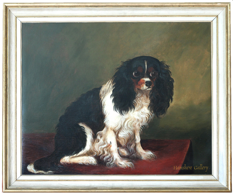Click for larger image: A English provincial school oil on canvas of King Charles Cavalier  - A English provincial school oil on canvas of King Charles Cavalier 