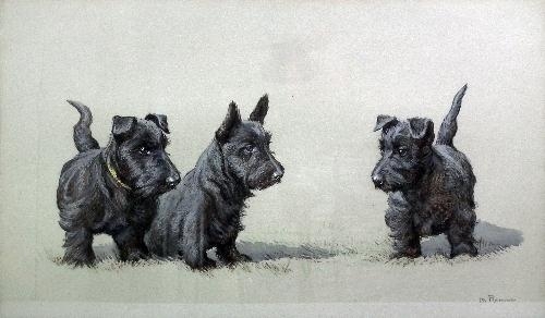 Click to see full size: 20th century Scottish Terrier pastel by Ita Phobie Rennie