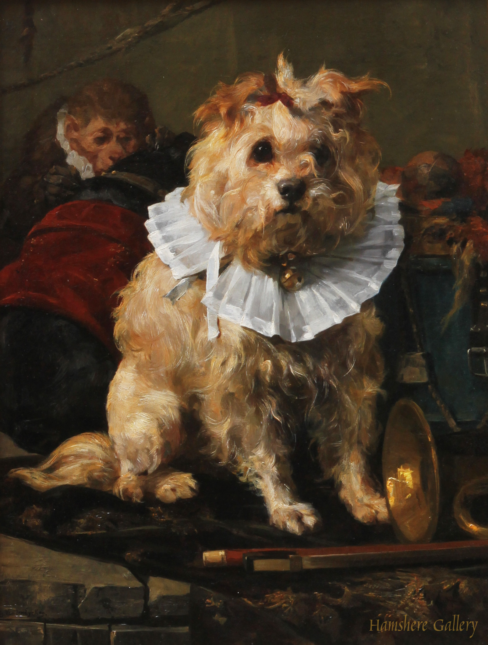 Click to see full size: Oil of a terrier by Charles van der Eycken 