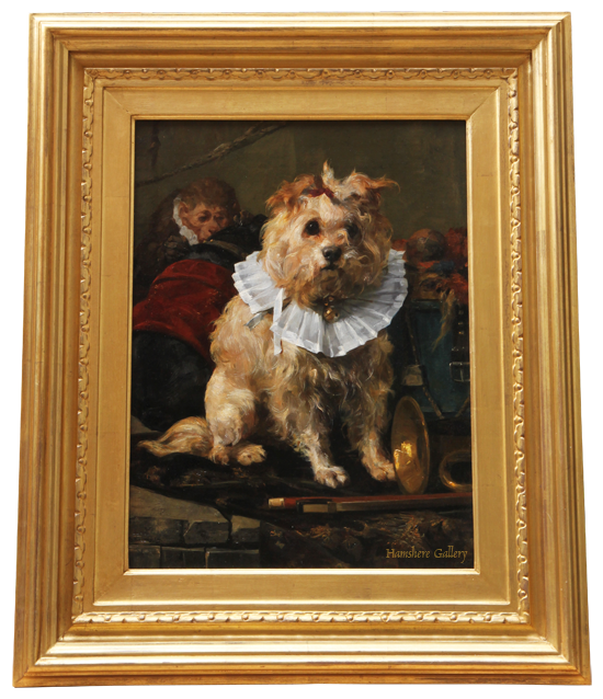 Click for larger image: Oil of a terrier by Charles van der Eycken  - Oil of a terrier by Charles van der Eycken 