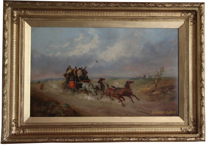 Click for larger image: oil of a Royal Mail Coach travelling across open heath by William Joseph  - oil of a Royal Mail Coach travelling across open heath by William Joseph 