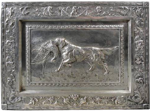 Click for larger image: Rare early English silver plated Setter plaque - Rare early English silver plated Setter plaque