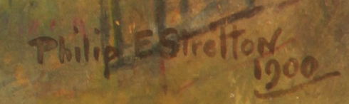 Click for larger image: An oil of walled garden and pool scene by Philip Eustace Stretton - An oil of walled garden and pool scene by Philip Eustace Stretton