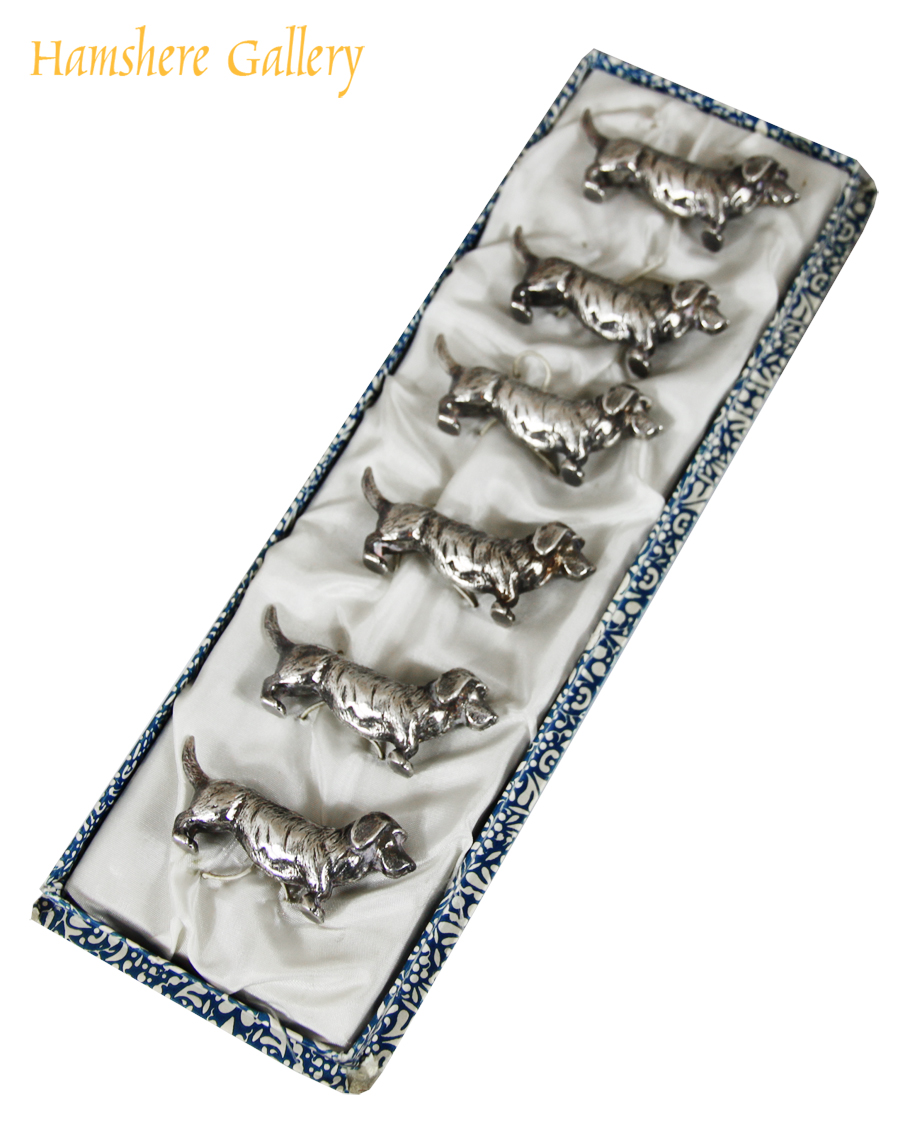Click to see full size: Franch Dandie Dinmont silver metal metal argent knife rests porte couteaux circa 1950s