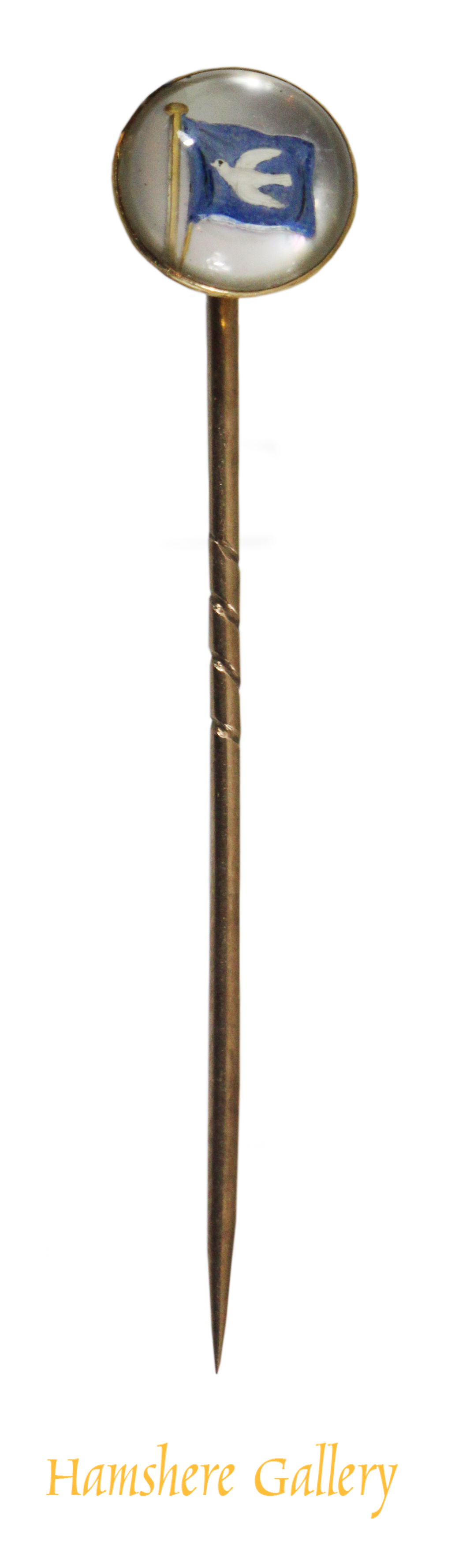 Click for larger image: A reverse intaglio crystal stick pin of a yachting ensign of a dove - A reverse intaglio crystal stick pin of a yachting ensign of a dove