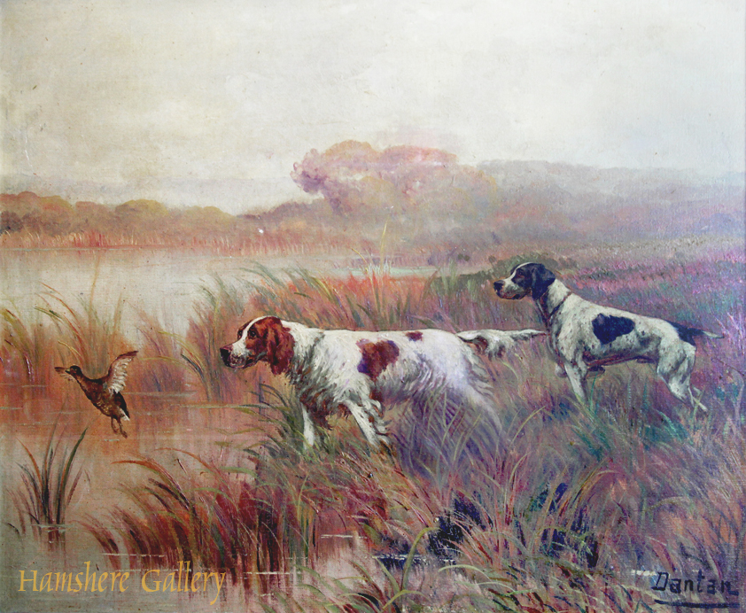Click to see full size: A Pointer and Setter by Edouard Joseph Dantan (French, 1848 - 1897) Signature