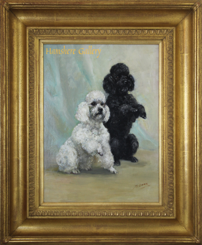 Click for larger image: An oil of a pair of Poodles by Mabel Gear Framed - An oil of a pair of Poodles by Mabel Gear Framed