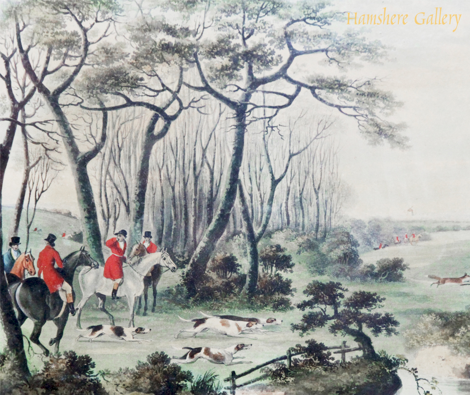 Click for larger image: A watercolour of a hunting scene outside English public house - A watercolour of a hunting scene outside English public house