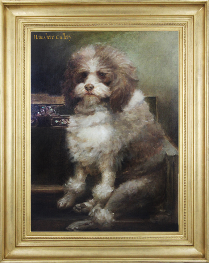 Click for larger image: A circa 1900 oil on canvas of a Parti Coloured Poodle - A circa 1900 oil on canvas of a Parti Coloured Poodle
