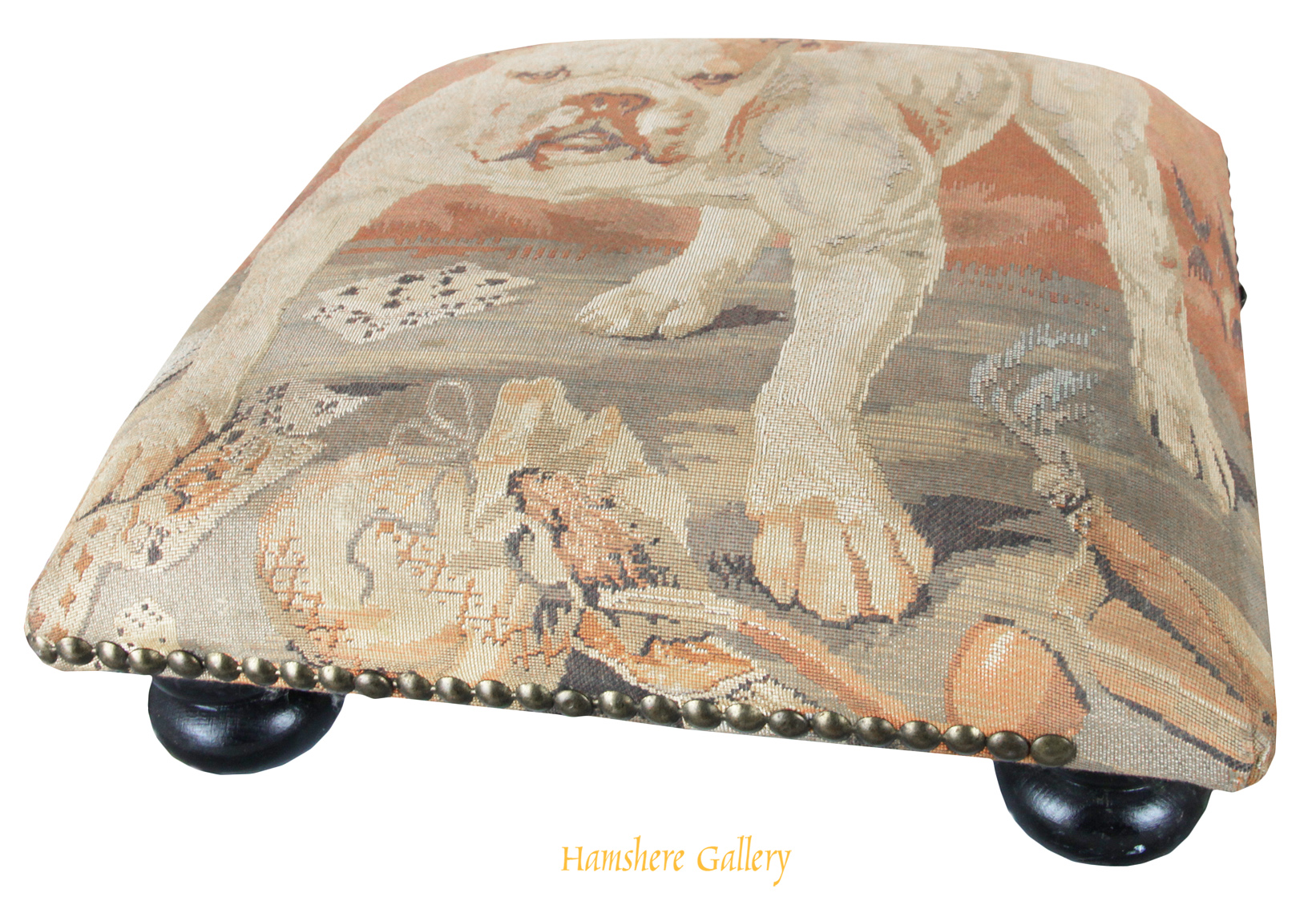 Click for larger image: footstall with needlework / needlepoint / textile of an english bulldog - footstall with needlework / needlepoint / textile of an english bulldog