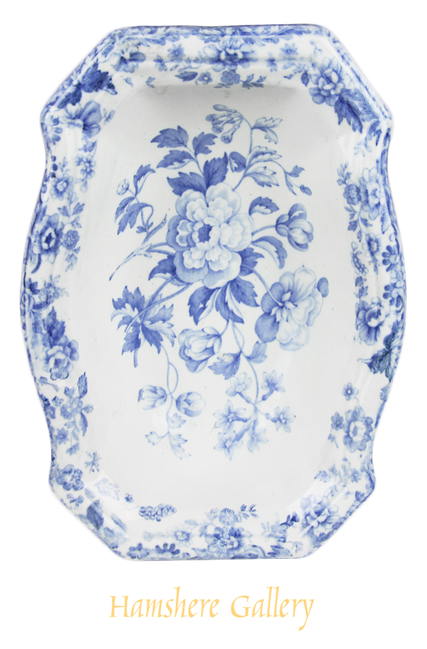 Click for larger image: A 19th century blue and white Spode / Copeland & Garett New Blanche “British Flowers” pattern dog bowl - A 19th century blue and white Spode / Copeland & Garett New Blanche “British Flowers” pattern dog bowl
