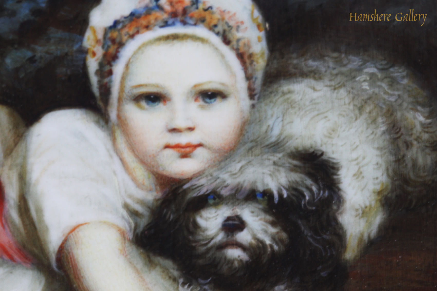 Click for larger image: An ivory miniature of Princess Sophia Matilda of Gloucester (1773-1844) and her Maltese after Sir Joshua Reynolds PRA (English, 1723-1792) - An ivory miniature of Princess Sophia Matilda of Gloucester (1773-1844) and her Maltese after Sir Joshua Reynolds PRA (English, 1723-1792)<br />
