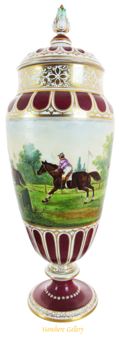 Click for larger image: A horse racing vase painted by P Robiger for Dresden - A horse racing vase painted by P Robiger for Dresden<br />
