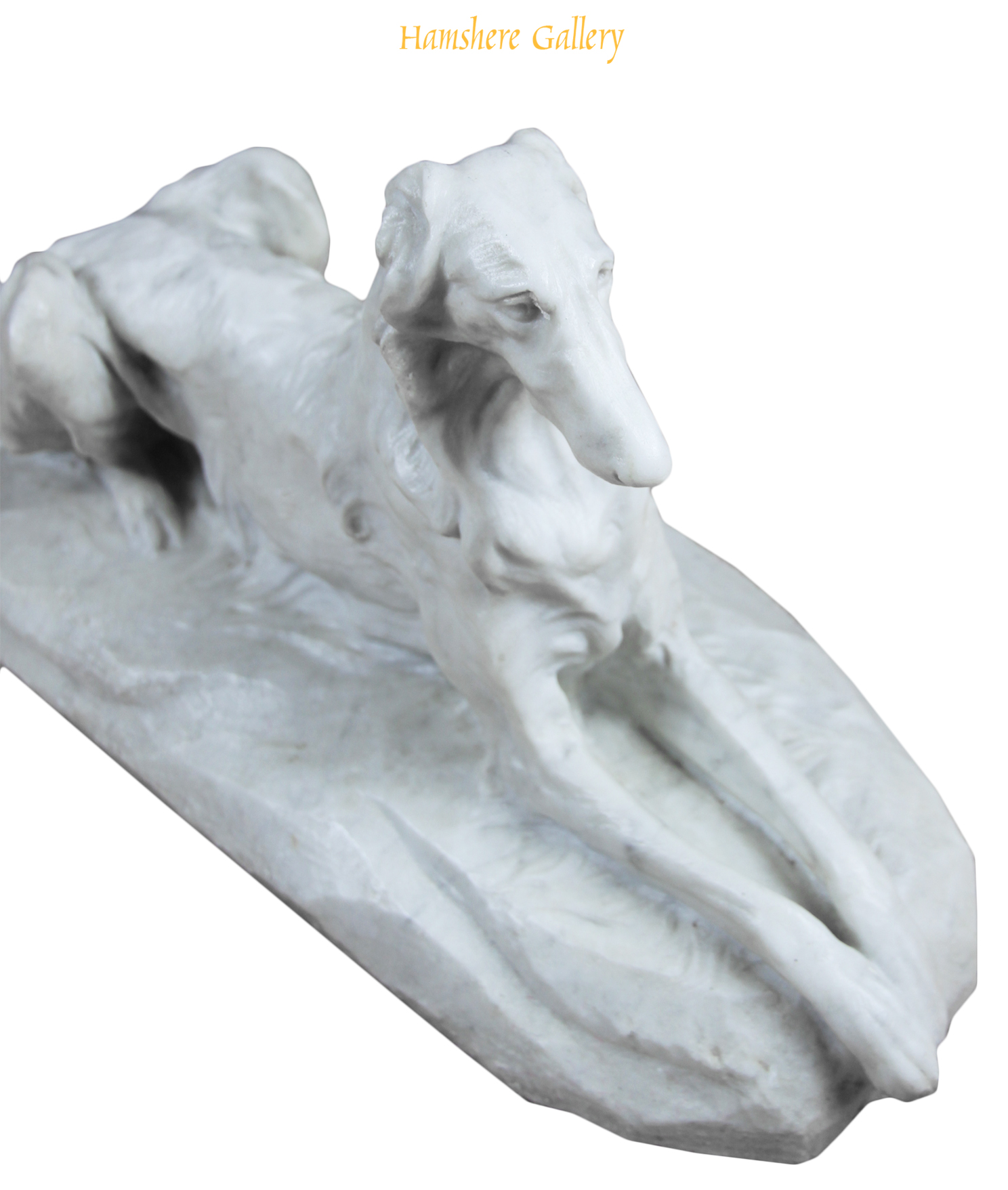 Click to see full size:    A marble sculpture of a Borzoi by Giacomo Merculiano (Italian, 1859-1935)