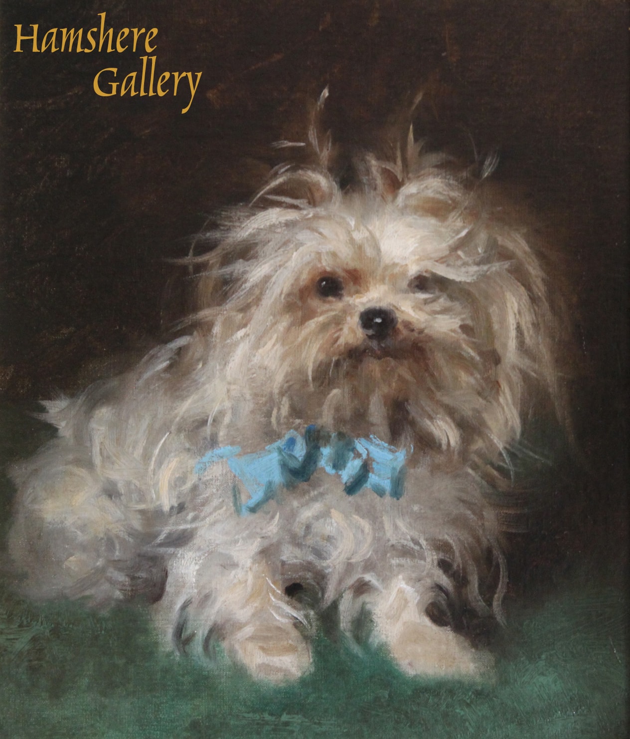 Click for larger image: Late 19th century French oil of a Yorkshire Terrier. - Late 19th century French oil of a Yorkshire Terrier.