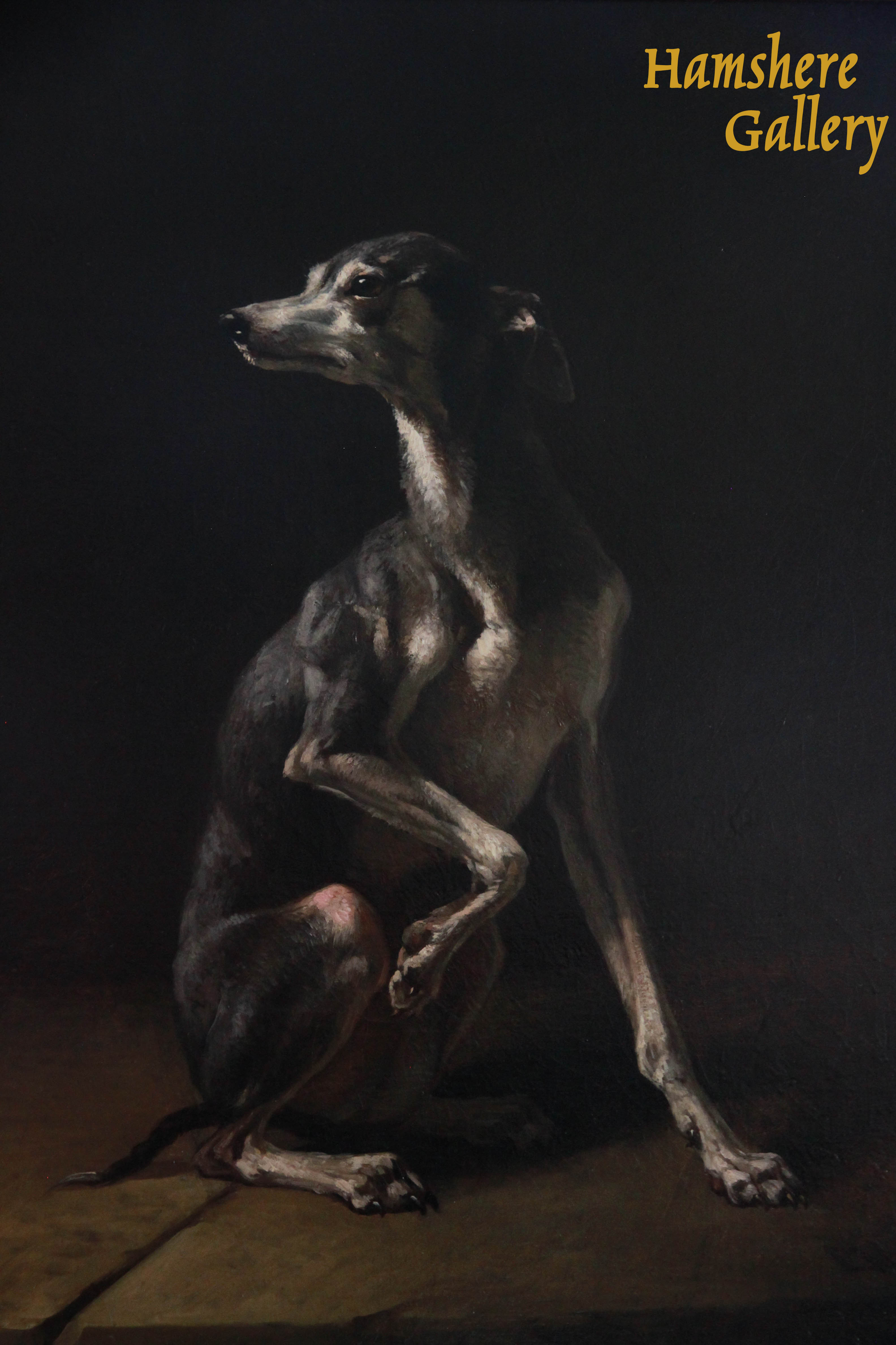 Click to see full size: Mid 19th century oil on canvas of an Italian Greyhound / Whippet