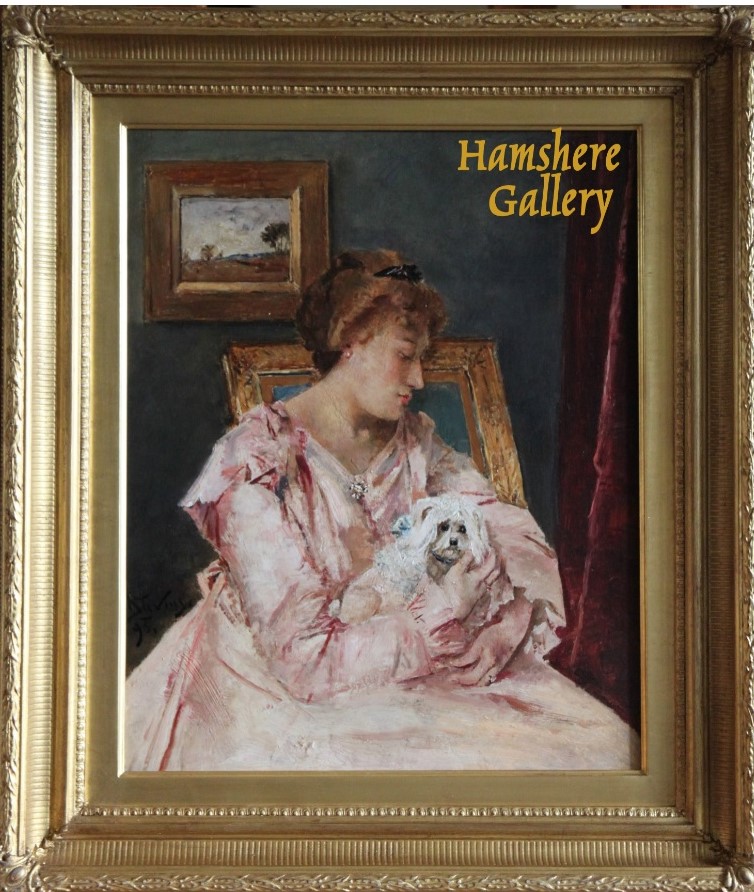 Click for larger image: Oil, Maltese & lady by Alfred Ã‰mile LÃ©opold Stevens - Oil, Maltese & lady by Alfred Ã‰mile LÃ©opold Stevens