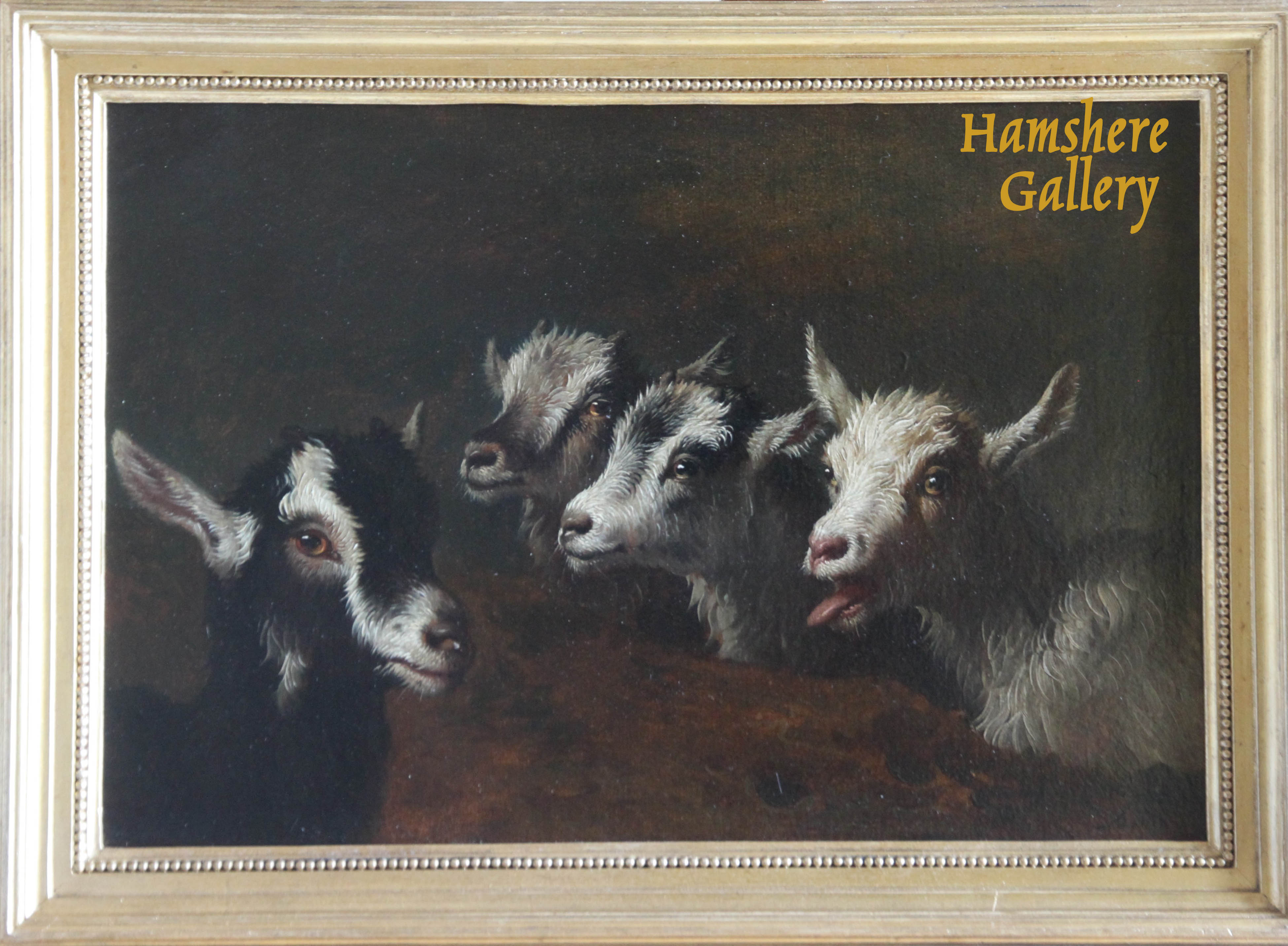 Click for larger image: A Victorian oil on panel of four goats / kids. - A Victorian oil on panel of four goats / kids.