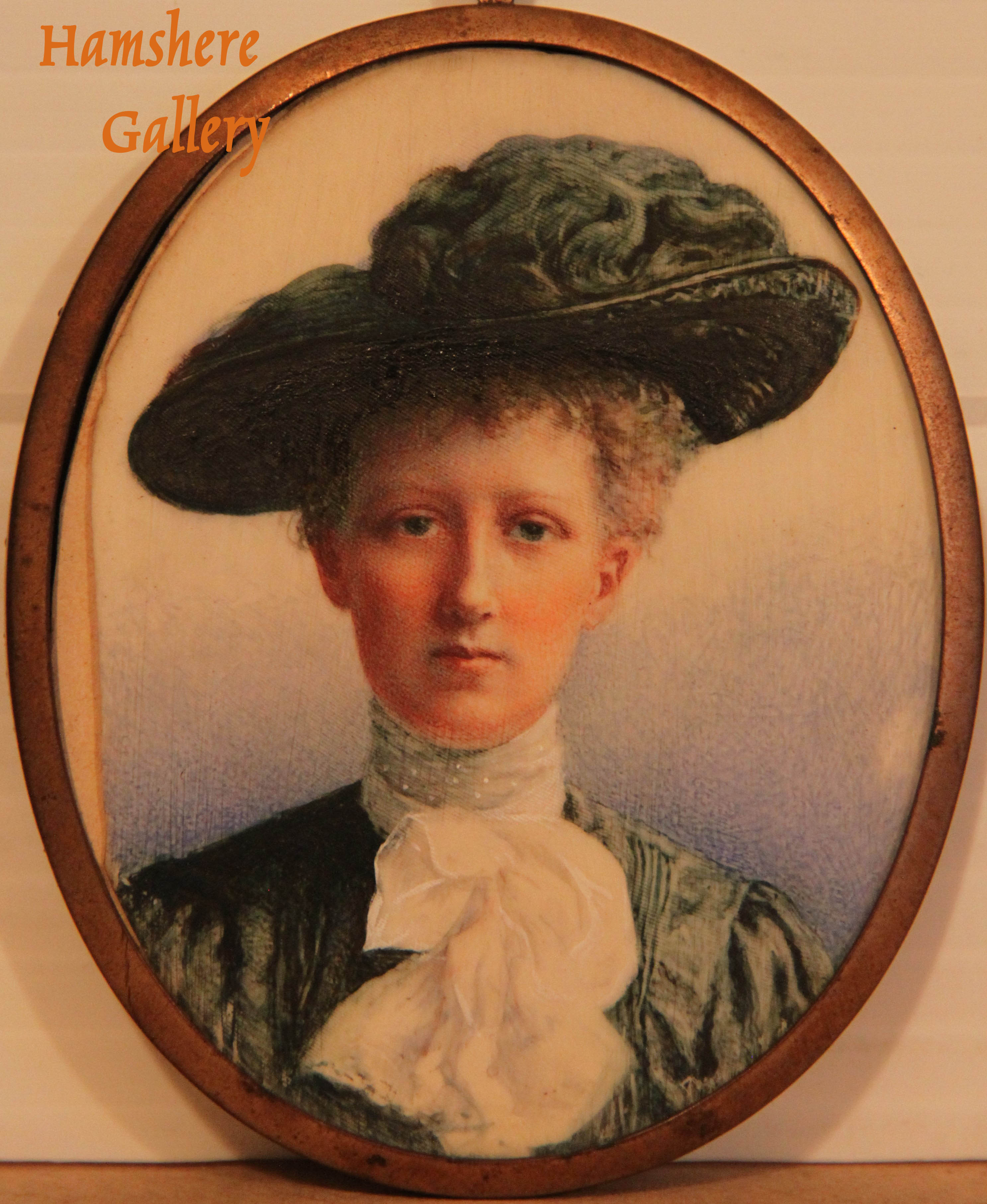 Click to see full size: 19th century oval ivory miniature of young lady- 19th century oval ivory miniature of young lady
