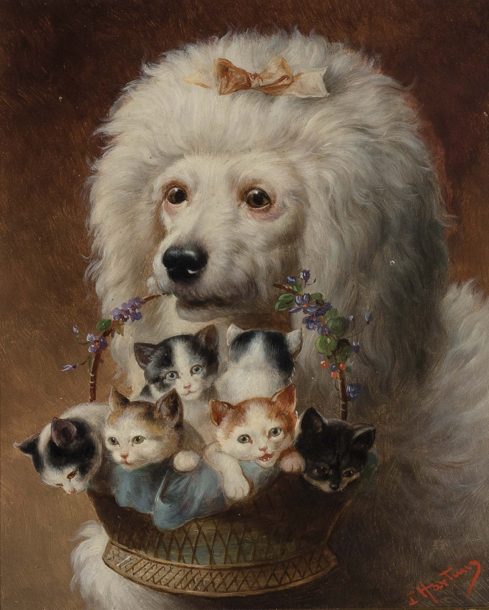 Click to see full size: The Poodle Friends by Johann Hartung (Austria, 1836-1918) alias Carl Reichert 