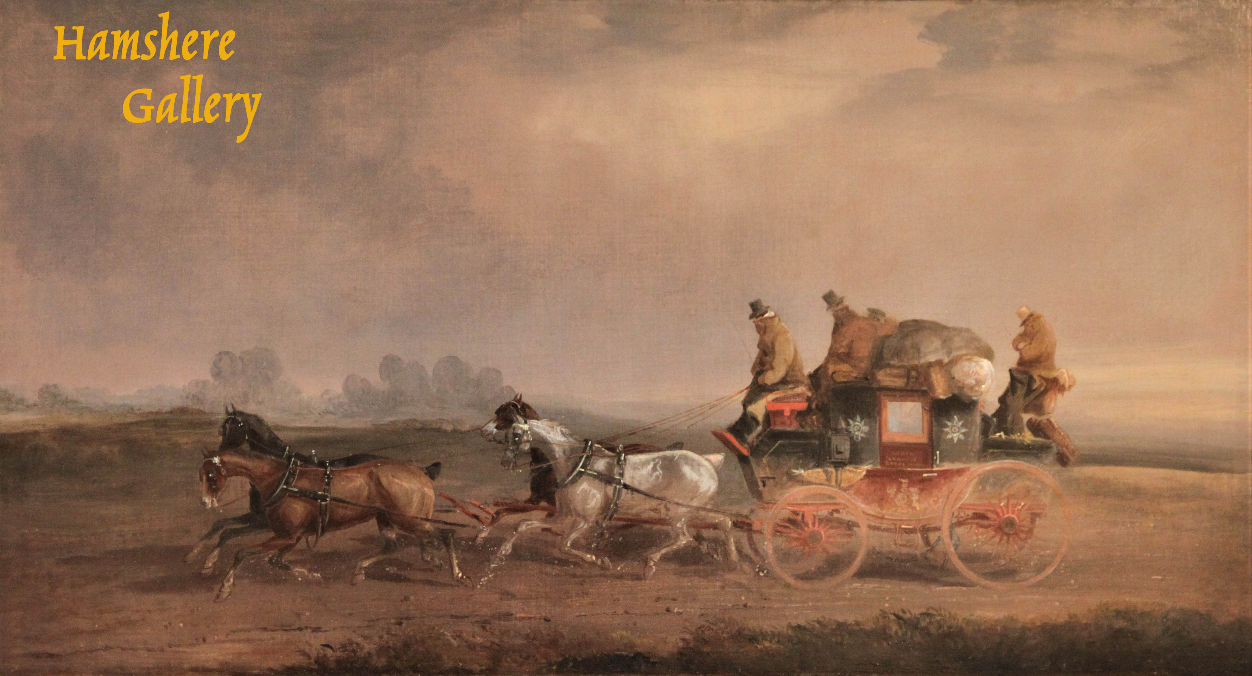 Click to see full size: Mid 19th century English Louth-London Royal Mail coaching oil by Charles Cooper Henderson (English, 1803-1877)