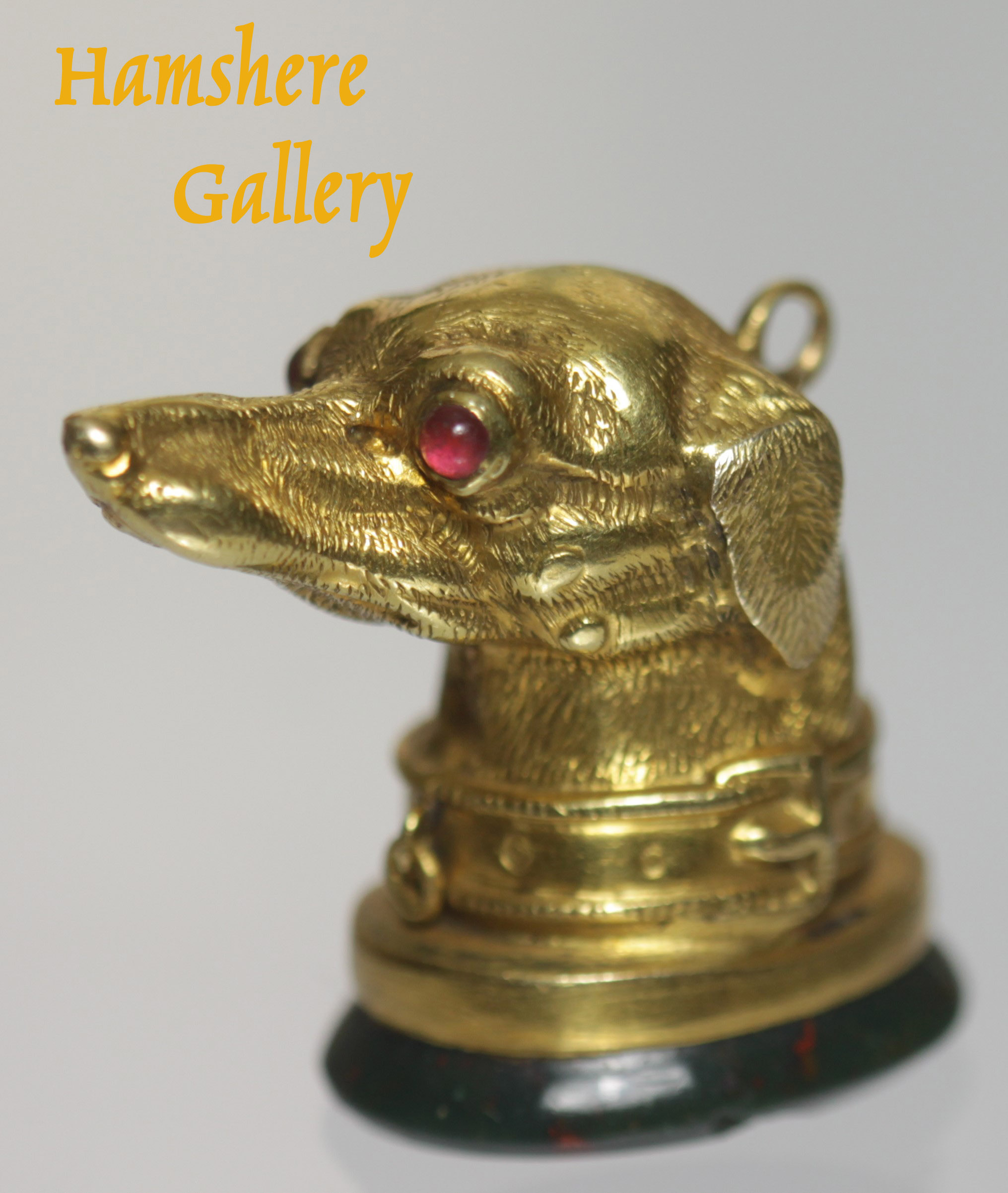 Click to see full size: A 19th century Greyhound gold agate seal