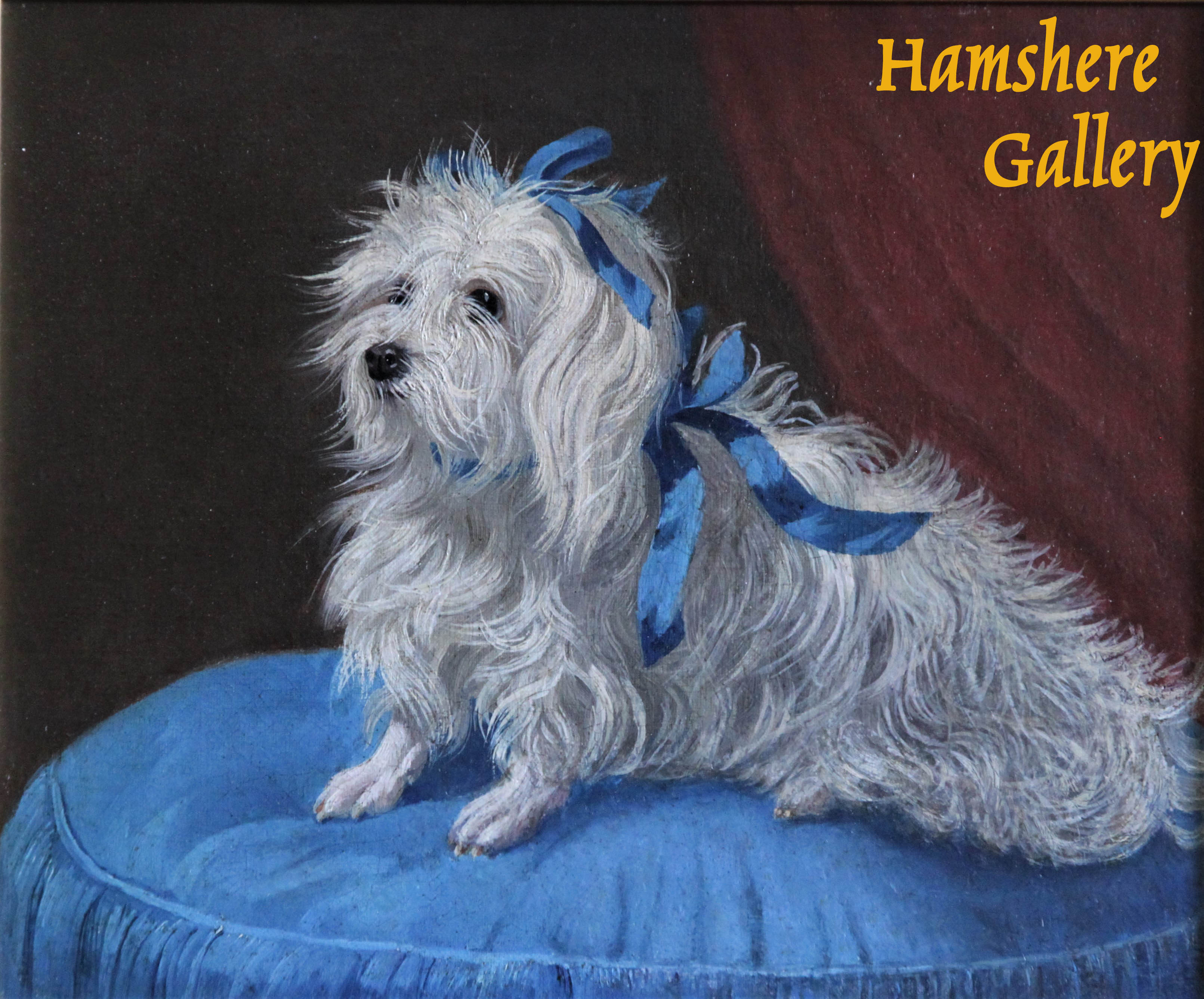 Click to see full size: 19th century oil of a seated Bichon (French)