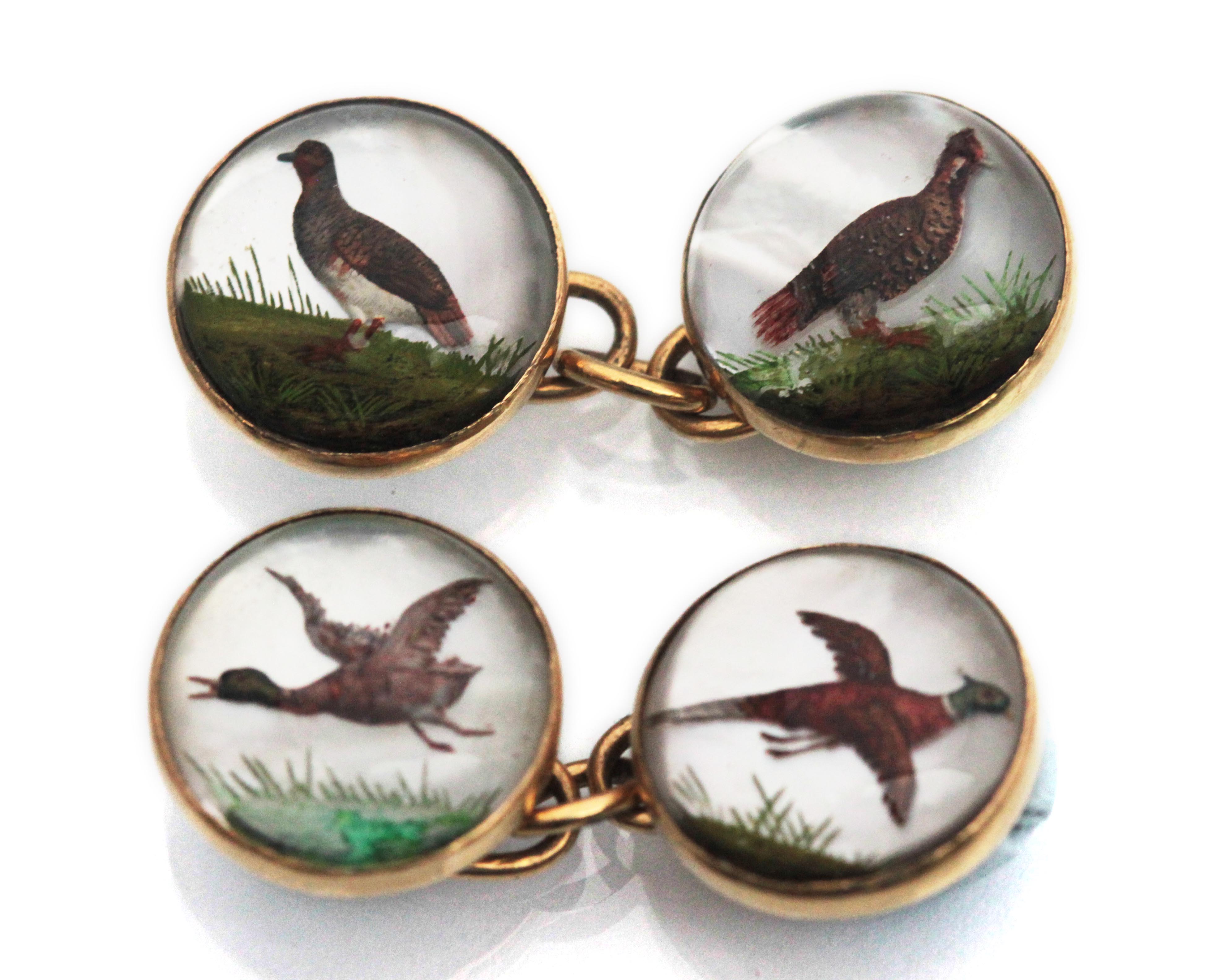 Click to see full size: Reverse Intaglio crystal double sided game bird cufflinks- Reverse Intaglio crystal double sided game bird cufflinks