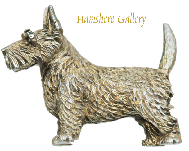 Click to see full size: Early 20th century silver gilt Scottish Terrier brooch- Early 20th century silver gilt Scottish Terrier brooch
