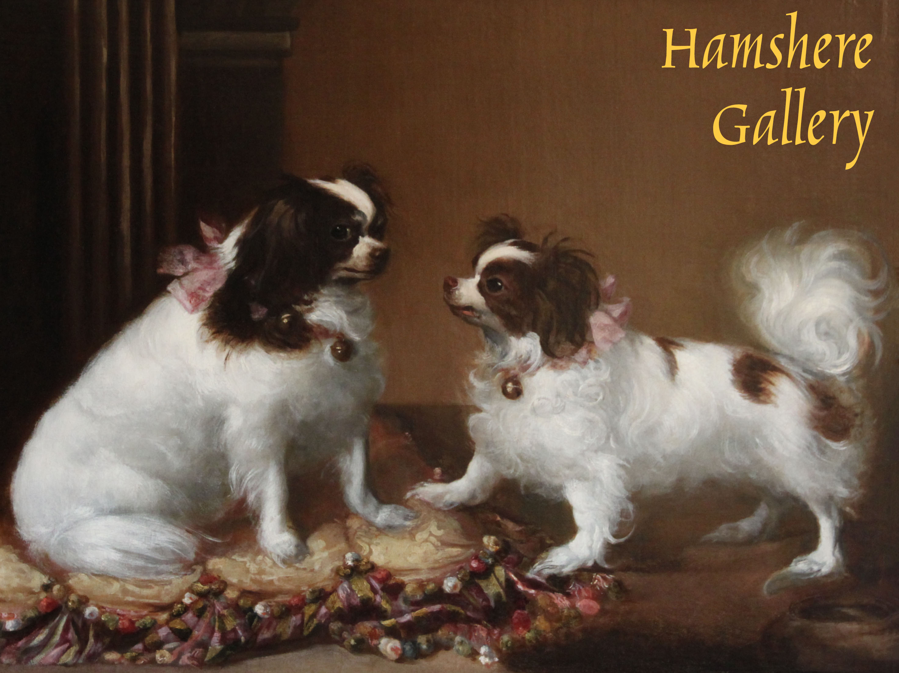 Click to see full size: Oil on canvas of a pair of Phalane / King Charles Spaniel by Jacob Philippe Hackert (German, 1737 - 1807)