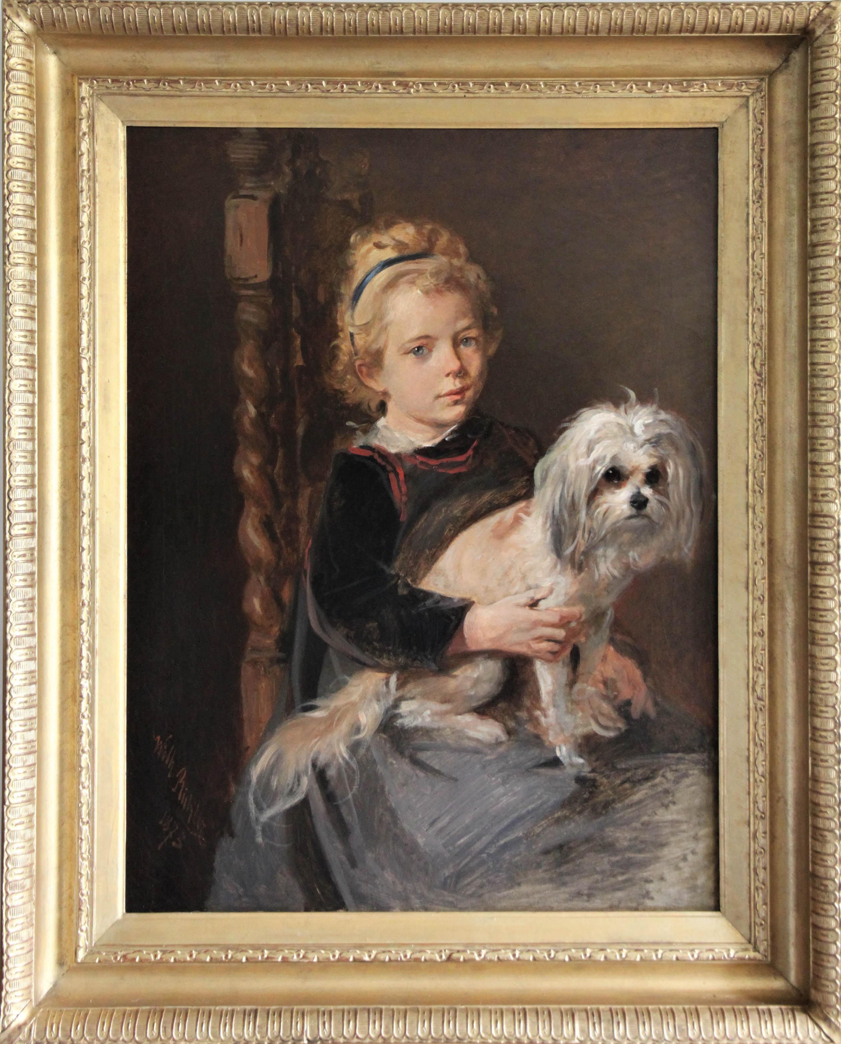 Click for larger image: Girl with LÃ¶wchen / Little Lion Dog  by Wilhelm Richter (Austrian, 1824-1892) - Girl with LÃ¶wchen / Little Lion Dog  by Wilhelm Richter (Austrian, 1824-1892)