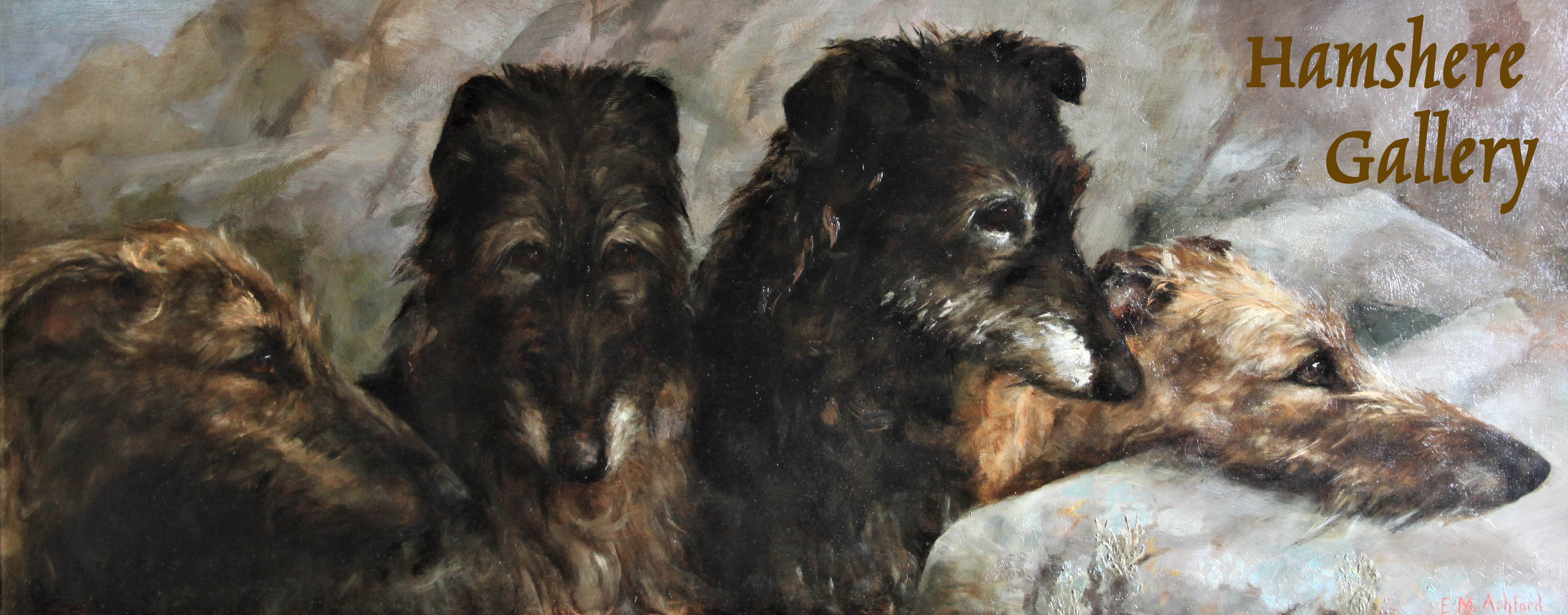 Click to see full size: Scottish Deerhound oil on canvas by Miss Edith M Ashford (American, 19th/20th)