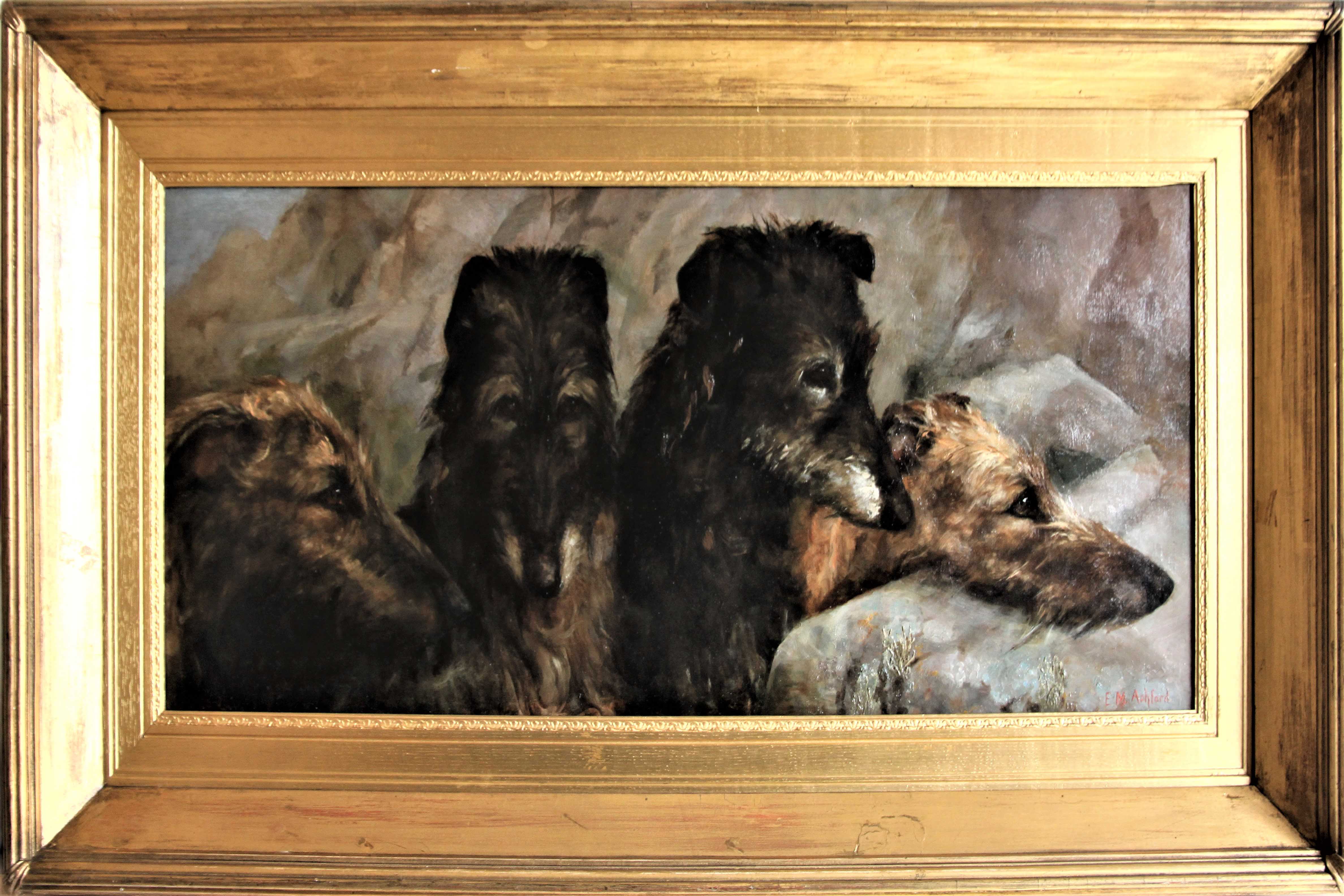 Click for larger image: Scottish Deerhound oil on canvas by Miss Edith M Ashford (American, 19th/20th) - Scottish Deerhound oil on canvas by Miss Edith M Ashford (American, 19th/20th)