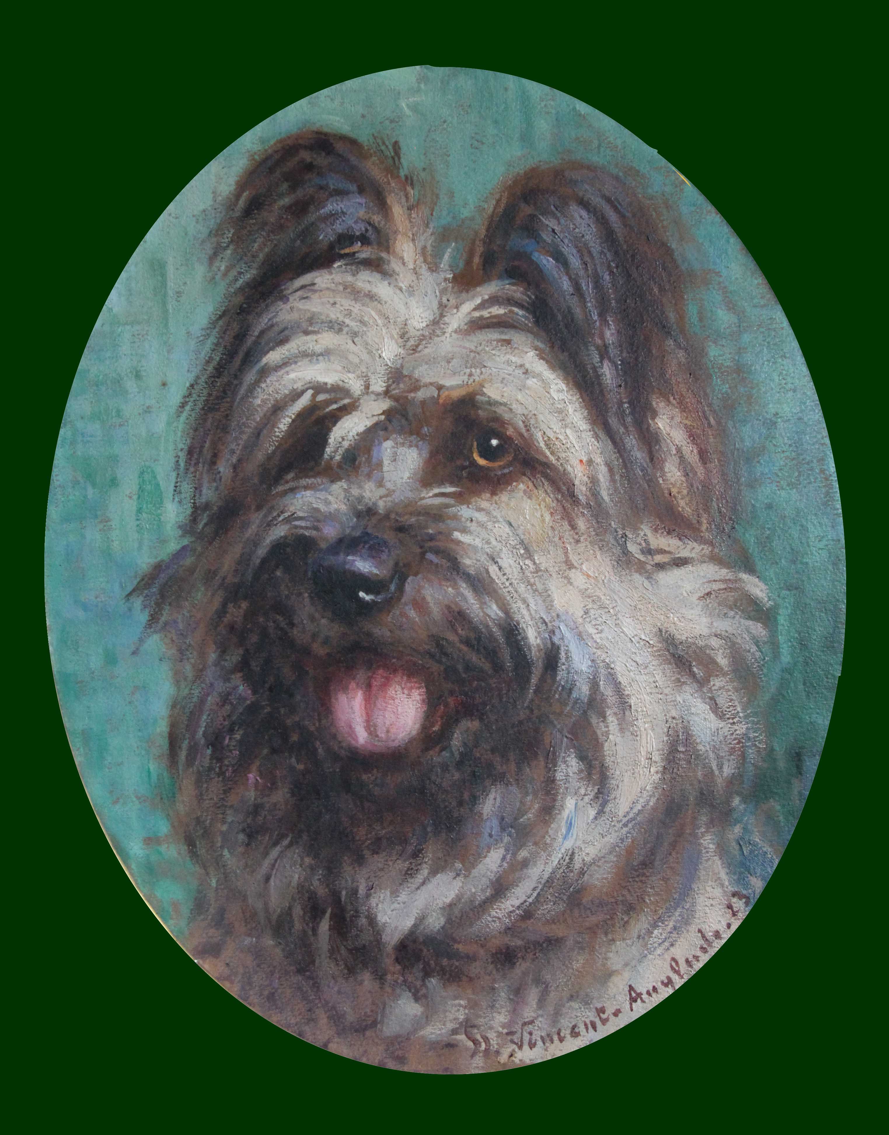Click to see full size: Oil painting of a Briard by Henry Vincent-Anglade (French, 1876-1956).