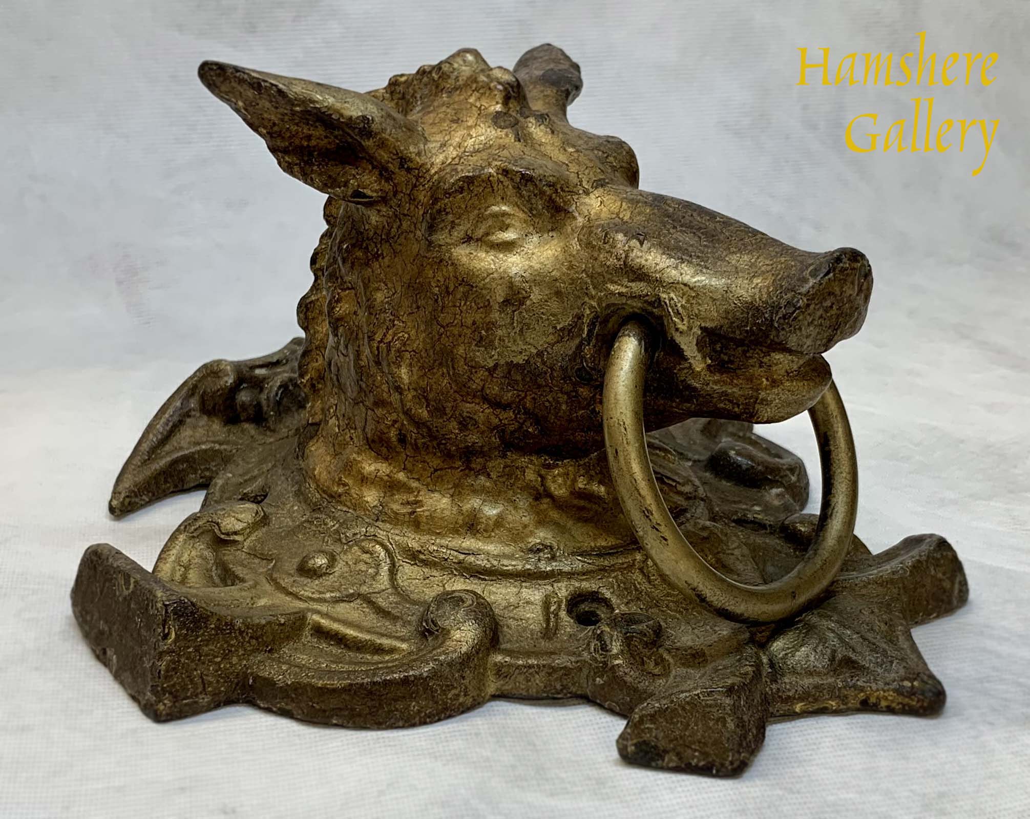 Click to see full size: Iron French, 19th century ‘anneau d’écurie’ stable ring in the form of a boars head